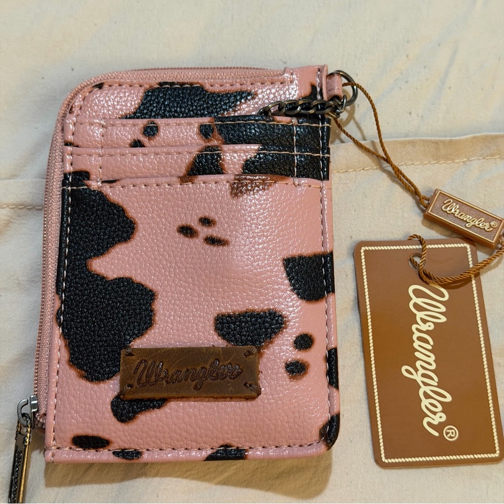 Wrangler Pink and Black Cowhide Card Holder